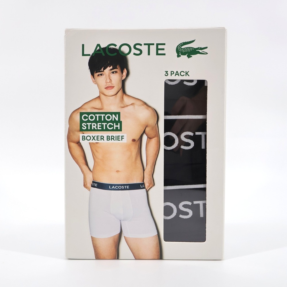 NEW Lacoste Cotton Stretch 3 Pack Boxer Brief Black Sleeveless Mens XL